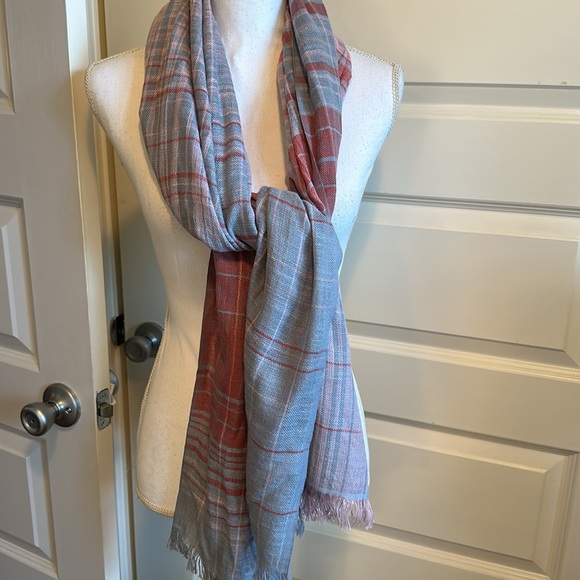 J.Jill Cotton Scarf Wrap Stripes India Pink Blue Coral - Picture 4 of 5